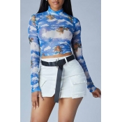 Lovely Casual Print Blue Base Layer