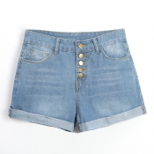 Lovely Casual Button Royal Blue Shorts