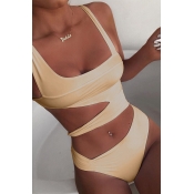 Lovely Hollow-out Apricot One-piece Swimsuit