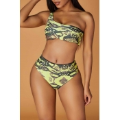 Lovely Print Yellow Two-piece Swimsuit