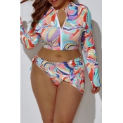 Lovely Zipper Design White Plus Size Two-piece Swi