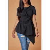 Lovely Trendy Asymmetrical Black Blouse