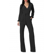 Lovely Street V Neck Loose Black One-piece Jumpsui
