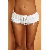Lovely Trendy Bandage Design White Shorts
