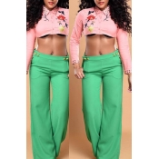 Lovely Casual Buttons Design Green Pants