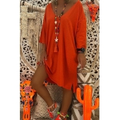 Lovely Casual V Neck Loose Jacinth Mini T-shirt Dr