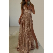 Lovely Party Slit Apricot Prom Dress