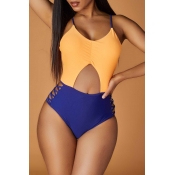 Lovely Patchwork Orange Bathing Suit One-piece Swi