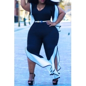 Lovely Trendy Flounce Design Deep Blue Plus Size O