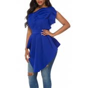 Lovely Casual One Shoulder Blue Blouse