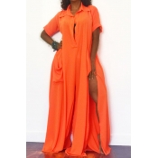 Lovely Casual Side High Slit Croci One-piece Jumps