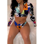 LW Letter Print Patchwork Tankini
