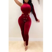 Lovely Sexy One Shoulder Red Two-piece Pants Set