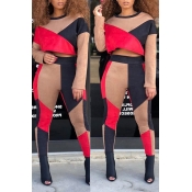 Lovely Leisure Patchwork Red Two-piece Pants Set