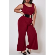 Lovely Casual Pocket Patched Wine Red Plus Size On