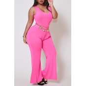 Lovely Casual Basic Skinny Rose Red Plus Size One-