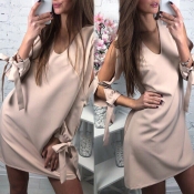 Lovely Trendy Hollow-out Beige Mini Dress