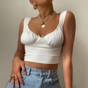 Lovely Casual Fold Design White Camisole
