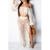 Lovely Plus Size Tassel Design White Cover-up