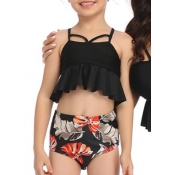 Lovely Hollow-out Black Girl Bathing Suit Two-piec