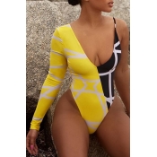Lovely Patchwork Yellow Bathing Suit One-piece Swi