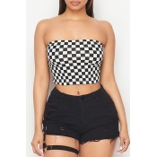 Lovely Street Plaid Print Black And White Camisole
