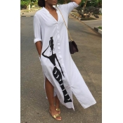 Lovely Casual Print White Ankle Length Dress