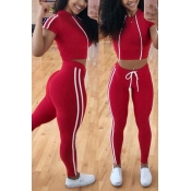 Lovely Casual Lace-up Red Two-piece Pants Set