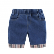 Lovely Casual Patchwork Deep Blue Boy Shorts