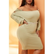 Lovely Casual Hollow-out Light Green Knee Length P