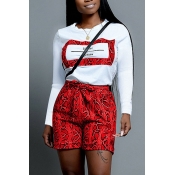 Lovely Casual Snakeskin Print Red Two-piece Shorts