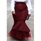 Lovely Casual Flounce Design Wine Red Plus Size Sk