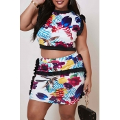 Lovely Sweet Print Multicolor Plus Size Two-piece 