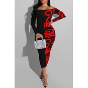 Lovely Casual Print Red Mid Calf Dress