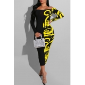 Lovely Casual Dew Shoulder Yellow Mid Calf Dress