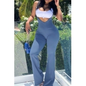 Lovely Trendy Hollow-out Blue One-piece Jumpsuit