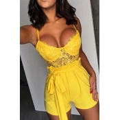 Lovely Trendy Patchwork Yellow One-piece Romper