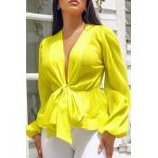 Lovely Sweet Flounce Design Yellow Blouse