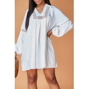 Lovely Casual Loose White Mini Dress