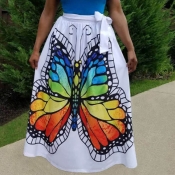Lovely Stylish Butterfly Print White Skirt