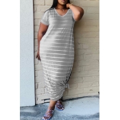 Lovely Casual Striped Grey Ankle Length Dress