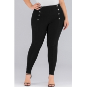 Lovely Trendy Buttons Design Black Plus Size Pants