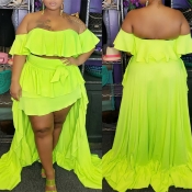 Lovely Trendy Flounce Design Yellow Plus Size Two-
