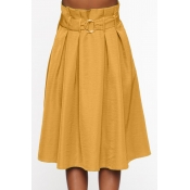 Lovely Casual Fold Design Yellow Skirt
