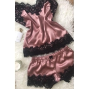 Lovely Sexy Lace Patchwork Dusty Pink Sleepwear