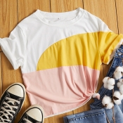 Lovely Leisure O Neck Patchwork Multicolor T-shirt