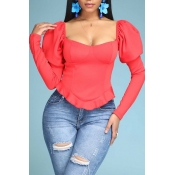 Lovely Sweet Flounce Design Red Blouse