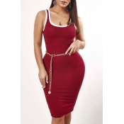 Lovely Leisure U Neck Patchwork Red Knee Length Dr