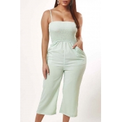 Lovely Stylish Pocket Patched Green One-piece Jump