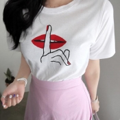 Lovely Casual O Neck Print White Plus Size T-shirt